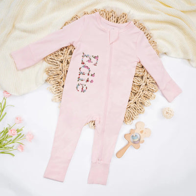 Custom Embroidered Name Floral Baby Pajamas - SwaddleAn