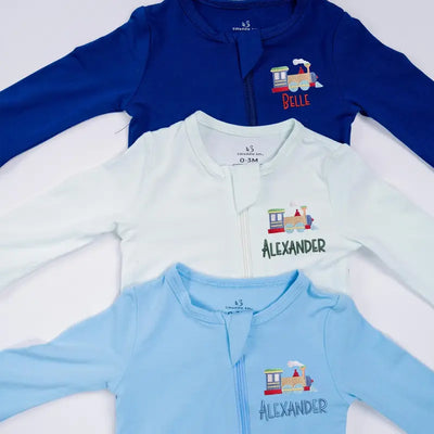 Custom Embroidered Train Baby Pajamas