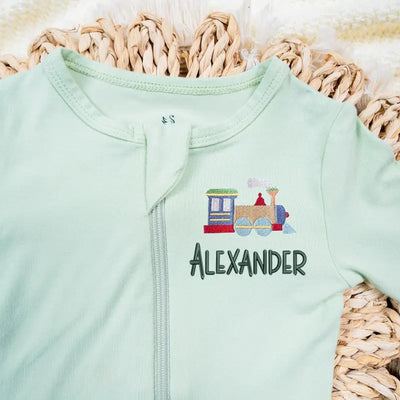 Custom Embroidered Train Baby Pajamas