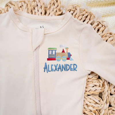Custom Embroidered Train Baby Pajamas