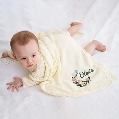 Custom Embroidered Tulip Baby Name Blanket