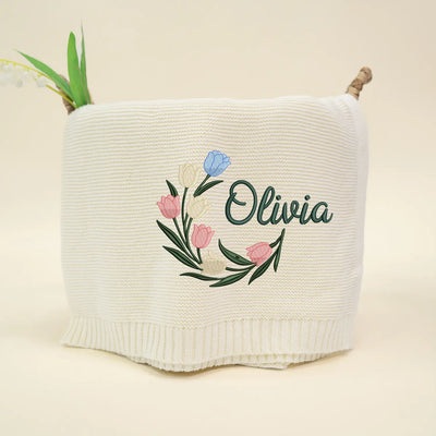 Custom Embroidered Tulip Baby Name Blanket
