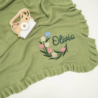 Custom Embroidered Tulip Baby Name Blanket