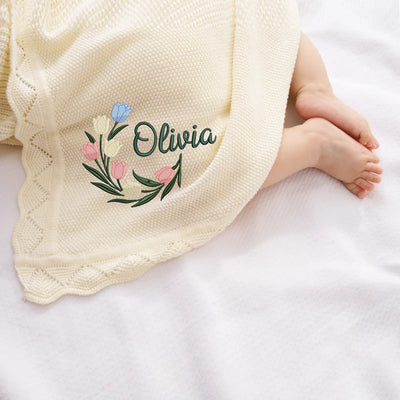 Custom Embroidered Tulip Baby Name Blanket