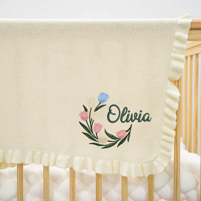 Custom Embroidered Tulip Baby Name Blanket