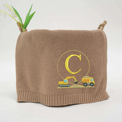 Custom Excavator and Dump Truck Initial Baby Blanket