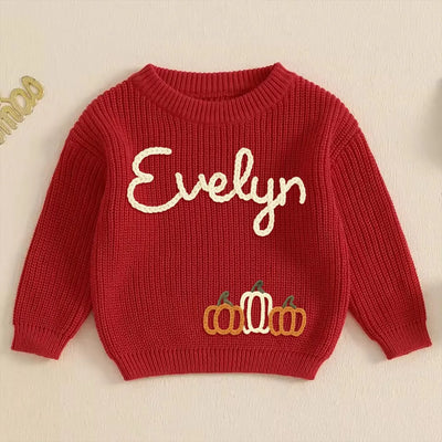 Custom Fall Pumpkin Hand Embroidery Baby Name Sweater