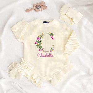 Custom Floral Alphabet Embroidery Romper