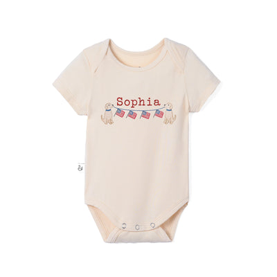 Custom Golden Retriever USA Flag Embroidered Bamboo Baby Bodysuit