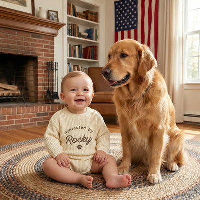 Embroidered Protected By Dog Baby Romper
