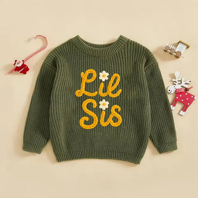 Custom Hand Embroidered Big Lil Sister Baby Sweater