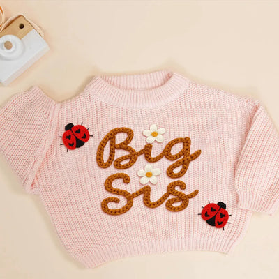 Custom Hand Embroidered Big Lil Sister Baby Sweater