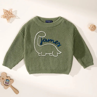Custom Hand Embroidered Dinosaur Baby Sweater