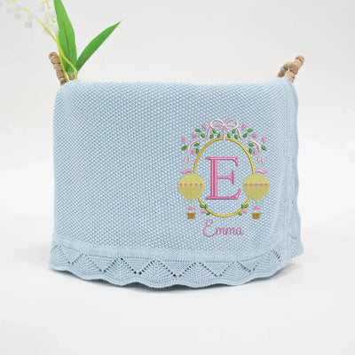 Custom Initial Hot Air Balloon Baby Blanket SwaddleAn