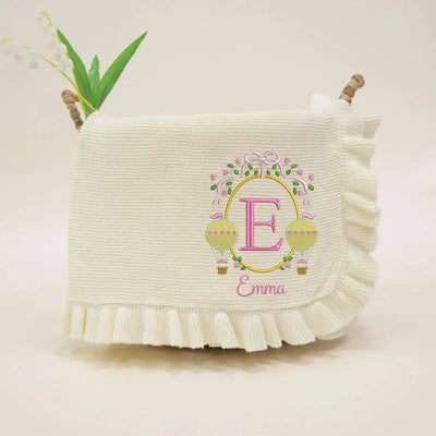 Custom Initial Hot Air Balloon Baby Blanket SwaddleAn
