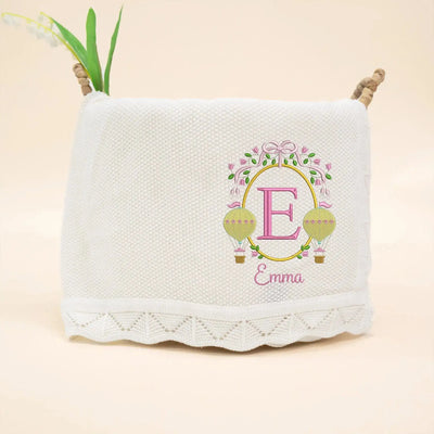Custom Initial Hot Air Balloon Baby Blanket SwaddleAn