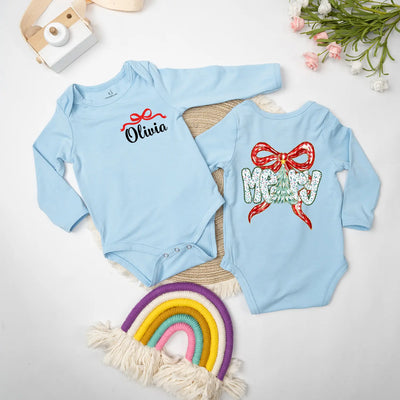 Custom Merry Christmas Bow Baby Onesie
