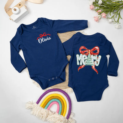 Custom Merry Christmas Bow Baby Onesie