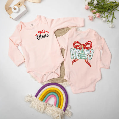 Custom Merry Christmas Bow Baby Onesie