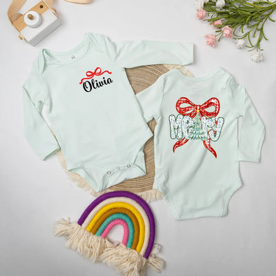 Custom Merry Christmas Bow Baby Onesie