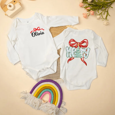 Custom Merry Christmas Bow Baby Onesie