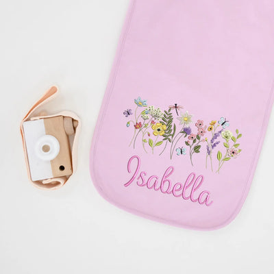 Custom Name Embroidered Floral Baby Burp Cloths