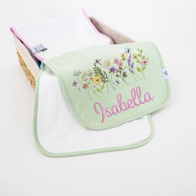 Custom Name Embroidered Floral Baby Burp Cloths