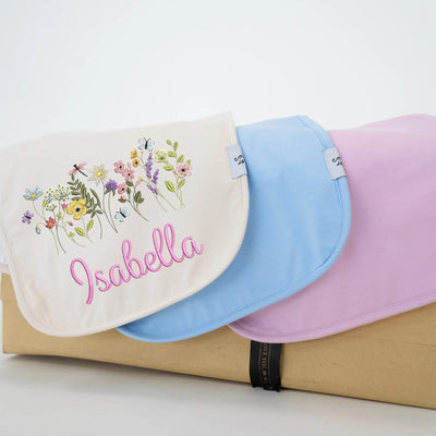 Custom Name Embroidered Floral Baby Burp Cloths