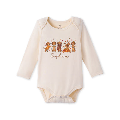 Custom Name "Fall Dachshunds" Bamboo Baby Bodysuit