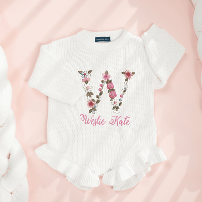 Custom Name Floral Embroidery Baby Romper - SwaddleAn