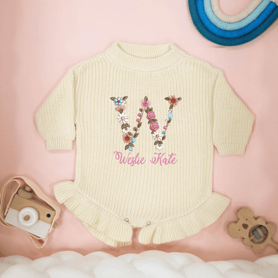Custom Name Floral Embroidery Baby Romper - SwaddleAn