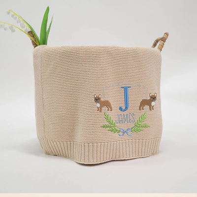 Custom Name French Bulldog Embroidery Baby Blanket