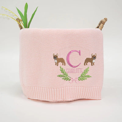 Custom Name French Bulldog Embroidery Baby Blanket