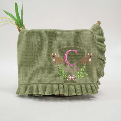 Custom Name French Bulldog Embroidery Baby Blanket