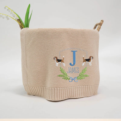 Custom Name Initial Beagle Dog Baby Blanket