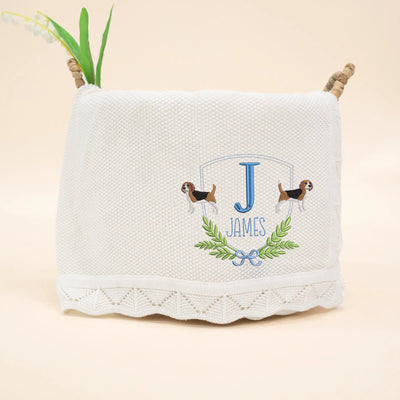 Custom Name Initial Beagle Dog Baby Blanket