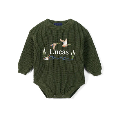 Custom Name Mallard Duck Baby Knit Romper