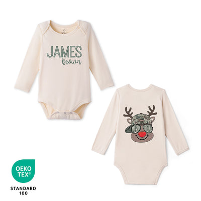 Custom Name Merry Christmas Bamboo Baby Bodysuit Sand