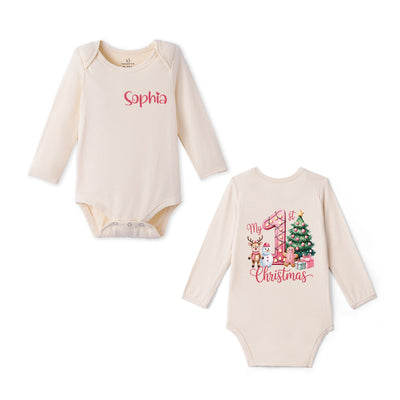 Custom Name My 1st Christmas Bamboo Baby Bodysuit