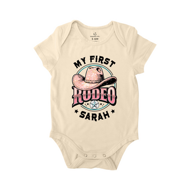 Custom Name 'My First Rodeo' Bamboo Onesie, Western Baby Bodysuit