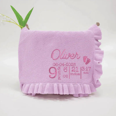 Custom Name and Date of Birth Baby Blankets in Lilac