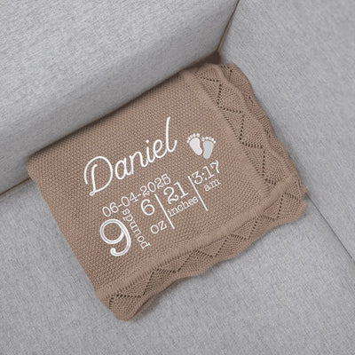 Custom Name and Date of Birth Baby Blankets in Mocha