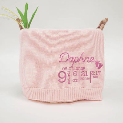 Custom Name and Date of Birth Baby Blankets in Pink