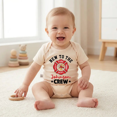 Custom New To The Crew Firefighter Baby Onesie
