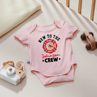 Custom New To The Crew Firefighter Baby Onesie
