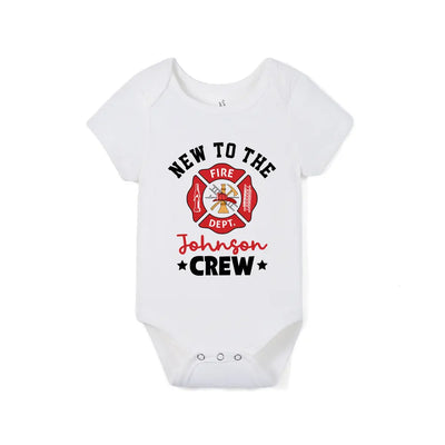 Custom New To The Crew Firefighter Baby Onesie