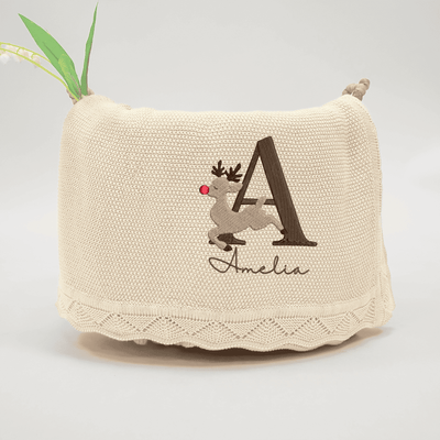 Custom Reindeer Alphabet Embroidery Baby Blanket