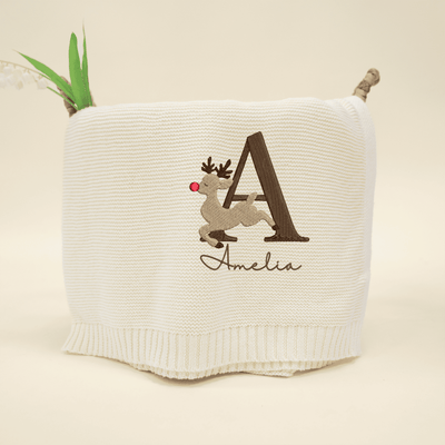 Custom Reindeer Alphabet Embroidery Baby Blanket