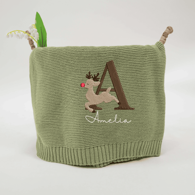 Custom Reindeer Alphabet Embroidery Baby Blanket