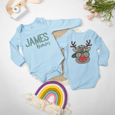 Custom Reindeer Merry Christmas Baby Onesie
